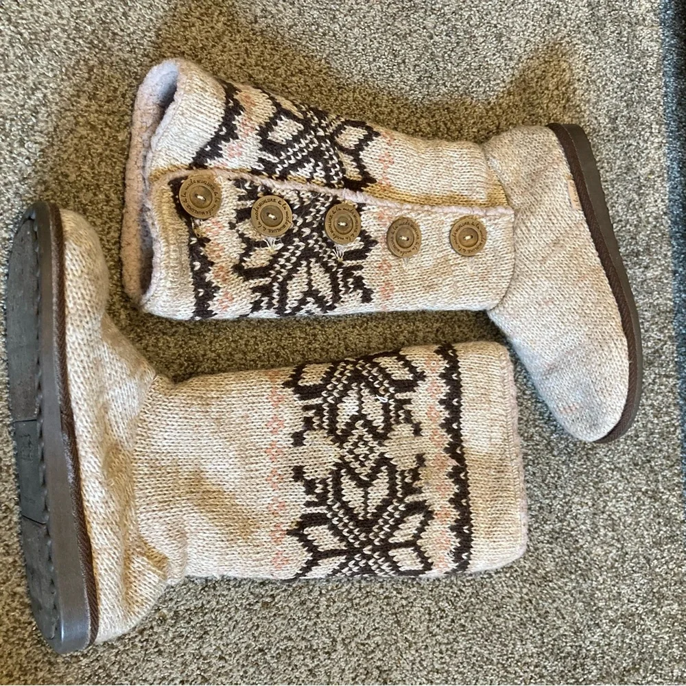 Muk Luks Sweater Boots Size 8 Nordic Fair Isle Fleece Lined Winter
